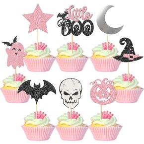 Rsstarxi 24 Pack Jack Skellington Halloween Cupcake Toppers Glitter Skull Ghost Nightmare Before Christmas Cupcake Picks Decorations for Halloween Horrible Baby Shower Birthday Party Cake Decorations