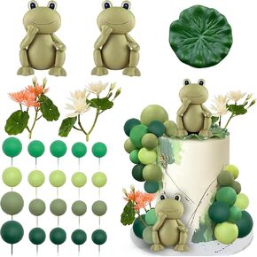 25 PCS Frog Cake Topper Frog Cake Decorations Ball Cake Topper for Boys Girls Frog Birthday Rainforest Party Decoration
