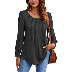 Ladlop قمصان طويلة الأكمام للنساء الخريف مطوي الرقبة الطاقم تونك القمم لطماق فضفاضة تناسب متأنق بلوزات غير رسمية بلايز in Kuwait