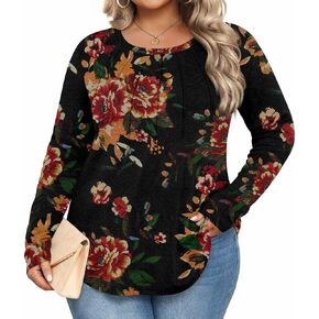 Anymiss Fall Plus Size Tops for Women 2024 Winter Sweaters Trendy Long sleeve Crew Neck Tshirts
