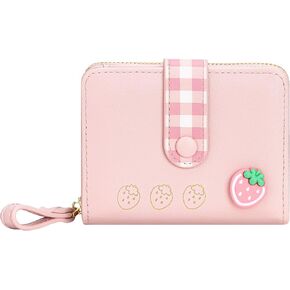 BIAOTIE RFID Wallet Women, Small Leather Bifold Cute Wallet with Zipper Coin Pocket Wallets for Women, Ladies, Female (Cherry Red)