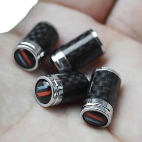 (Set of 4) Carbon Fiber Tire Valve Stem Cap Cover Trim with M Sports Stripes Resin Emblem for BMW 3 5 7 M3 M4 M5 M8 X1 X3 X4 X5 X6 X7 Z4 i3 i4 ix Anti-Rust