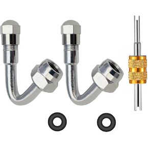 Valve Stem Extenders,45 Degree 90 Degree 135 Degree Tire Valve Extension Compatible for Dual Wheels Passenger Cars, RV, Stroller, Bicycles, Motorcycles and Trailers (2 Pack 135 Degree)
