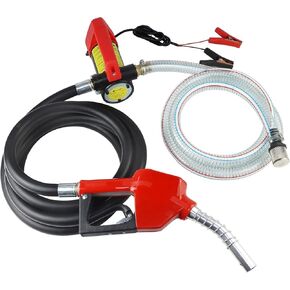 Diesel Transfer Pump 12V Fuel Transfer Pump 12 Volt Diesel Pump With Auto Shut-off Nozzle, 6.5FT PVC Hose, 13FT Rubber Hose - 10GPM Self-priming Portable DC Electric Oil Fuel Transfer Pump