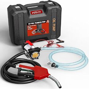Diesel Transfer Pump 12V Fuel Transfer Pump 12 Volt Diesel Pump With Auto Shut-off Nozzle,6.5FT PVC Hose,13FT Rubber Hose,Portable Case