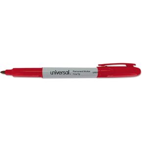 Universal UNV07072 Fine Bullet Tip Pen-Style Permanent Marker - Red (1 Dozen)