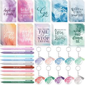 30 Sets Inspirational Gifts Bulk for Women Mini Inspirational Quote Notepads Inspirational Pens Motivational Acrylic Keychain Bulk for Teacher Gifts Bulk Staff Boss Gift