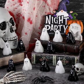 MTLEE 12 Pcs Halloween Ghost Candles Cute White Ghost Candle Spooky Halloween Pumpkin Candles Aesthetic Ghost Decor Goth Gifts for Room Home Bedroom Table Decorations, 12 Styles