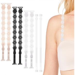 4 Pairs Dress Straps for Strapless Dress, Bra Straps Replacement, Lace Adjustable Elastic Bra Shoulder Straps for Women Girls