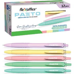 Ballpoint Pens, Blue Ink, 0.5mm Fine Point, 12 Count Pack, Smooth Ink Pens, Ball point Pens, Assorted Body Color (FO-GELB039-Blue)