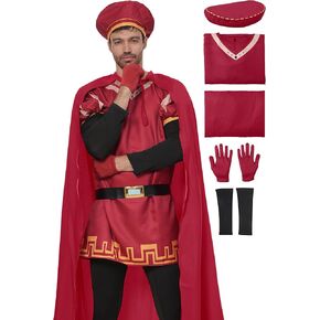 Halloween Men Costume Outfits Red Cloak Top Robe Cape Glove Belt Oversleeve Halloween Cosplay Fancy Dress