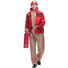 EraSpooky Men's Firefighter Costume Novelty Adult Fireman Uniform with Helmet