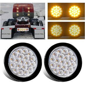2 PCS 4'' Round Amber Strobe Lights Trailer Tail Lights Kit, 4 Inch 19 LED Stop Brake Backup Lamps for Trailer Truck Semi Trailer RV Jeep, w/Grommets, 3-Prong Wire Pigtails, Clear Lens