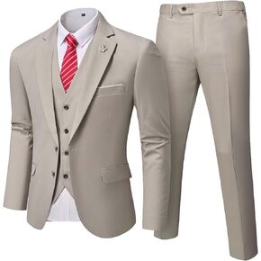 Men’s 3-Piece Slim Fit Suit Set, Two Buttons Solid Jacket Vest Pants with Tie for Wedding Party Business Prom