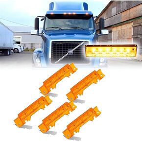 KOMAS 5Pcs 6LED Cab Light Truck Trailer Cab Marker Top Amber Lens Roof Running Light Reflective Lights Assembly Compatible with 2004 VN/2003-2020 VNL Trucks Waterproof