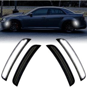 Side Marker Lights Compatible with Chrysler 300 for Chrysler 300s for Chrysler 300c 2015 2016 2017 2018 2019 2020 2021 2022 2023 2024 White Side Marker Lamps Smoked Lens Front Rear Fender Kits 4 Pack