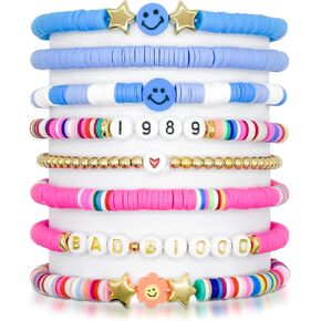 8pcs Friendship Bracelets Cute Stretch Bracelets Layering Bead Bracelets Set Preppy Jewelry for Eras Music Summer Beach Bohemian Women