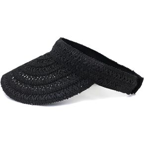 Womens Summer Straw Sun Visor Wide Brim Straw Beach Hats Hand Woven Outdoor Sunshade Caps