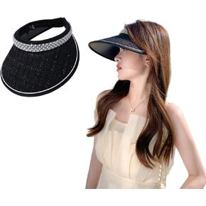 Womens Sun Visor Hat Large Brim Pearl Summer Beach Hats for Women Travel Outdoor Sports Hat UPF 50+