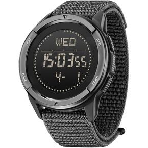 NORTH EDGE Men's Watches Men's Military Watches Men's Carbon Fiber Waterproof 164FT Pedometer Compass Tactical Sports Minimalist Metronome EL Backlight Nylon (Black)
