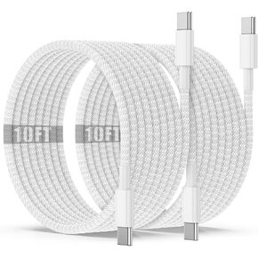 USB C to C Charging Cable 10ft,Fast Type C to C Charger Cord Long for Apple iPhone 16/16 Pro Max/iPhone 15 Plus/15 Pro Max,MacBook Pro,iPad 12.9/11 inch/Mini 6/Air 5/4,Samsung Galaxy S24-Light Pink