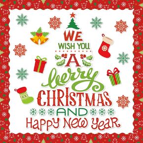 Whaline 105Pcs Christmas Bulletin Board Decoration Kit Xmas Tree Snowflake Paper Cutouts with Glue Point Self-Adhesive Bulletin Border Stickers for Holiday School Classroom Wall Door Decoration