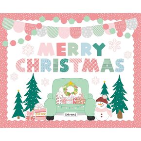 AnyDesign 77Pcs Christmas Bulletin Board Decoration Set Winter Xmas Tree Snowman Snowflake Cut-Outs with Glue Points Bulletin Border Stickers for Holiday School Classroom Home Wall Decor