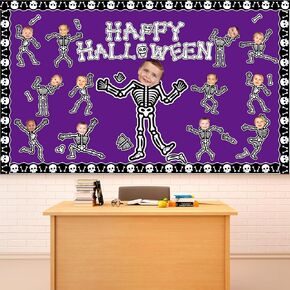 61pcs Halloween Classroom Bulletin Board Decorations Skeleton DIY Photo Crafts Skull Bones Paper Cutouts Set Human Skeleton Classroom Favor for Kindergarten Elementary Home School Wall Door Supplies