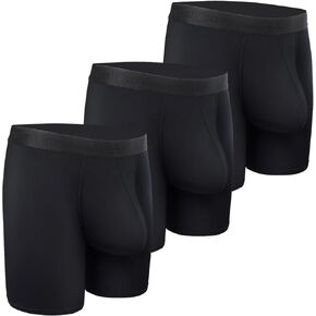 Men's Boxer Briefs Soft Breathable Pouch Boxer Underwear Long Leg Moisture Wicking Underpants, 3 Pack