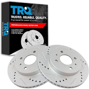 TRQ Front Performance Brake Rotors Set Premium G-Coated Cross Drilled & Slotted Compatible with 1991-1992 Saturn SC 1993-2002 SC1 SC2 1991-2002 SL SL1 SL2 1993-1999 SW1 1993-2001 SW2