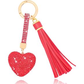 Heart Shape Rhinestone Glitter Keychains for Women Charms Purse Crystal Tassel Car Key Rings Backpacks