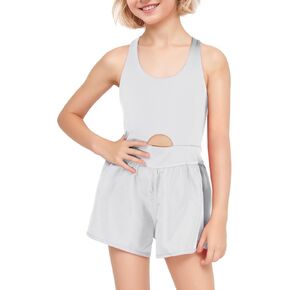 JiAmy Girls Workout Romper Onesie Sleeveless One Piece Outfits Shorts Athletic Running Jumpsuit Clothes 8-14 Years