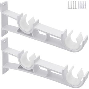Double Curtain Rod Bracket, 4 Pack Double Rod Curtain Brackets for Wall, Heavy Duty Curtain Rod Holders Curtain Rod Hooks Support for 1 to 1.2 Inch Drapes Rod, Black