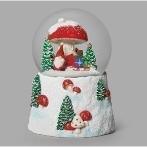 Roman Musical Swirl Gnome with Mushroom Snowglobe, 100mm, 5.5-inch Height, Tabletop Decor