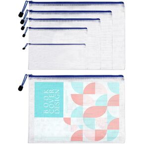 IBUSY Zipper Pouches, Set of 10, B4+B5+A4+A5+A6 Sizes, Mesh Zipper Bags for School, Office, Papers, Receipts