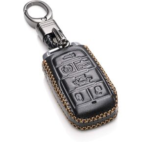 Vitodeco Genuine Leather Smart Key Fob Case Cover Protector Compatible with RAM 1500, RAM 2500, RAM 3500 2019-2025 (5-Button with Tailgate, Black/Red)