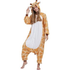 DELEY Unisex Adult Giraffe Onesie, Halloween Cosplay Costume Animal Pajamas Homewear Sleepwear Jumpsuit