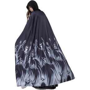 JIAHG Halloween Costume Medieval Hooded Cloak Velvet Cape for Witch Devil Wizard Role-Play Fancy Dress Rave Party Long Robe