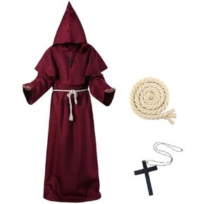 Medieval Wizard Tunic Robe Monk Cloak Cape Renaissance Priest Robe for Halloween, Dressing Up Party