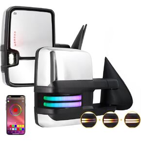 Sanooer Towing Mirrors RGB Light White Compatible with 2003-2007 Chevy Silverado GMC Sierra Yukon with Switchback Running Dynamic Signal Lights Power Glass Heated Set