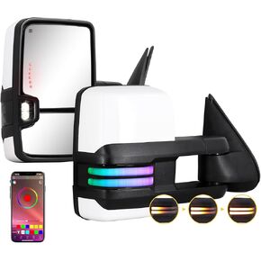 Sanooer Towing Mirrors RGB Light White Compatible with 2003-2007 Chevy Silverado GMC Sierra Yukon with Switchback Running Dynamic Signal Lights Power Glass Heated Set