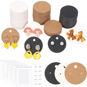 Tanstic 600Pcs Round Earring Display Cards Kit, 40mm/1.57" Earring Cards, Earring Card Holder, Earring Packing Cards with Earring Backs and Self-Sealing Bags for Jewelry Display(Brown)