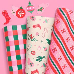 xo, Fetti Western Wrapping Paper + Tag Set - 12 Sheets | Cowboy Birthday Gift Wrap, Decorative Christmas Bag, Bachelorette Party Favor
