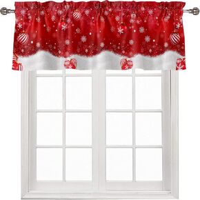 Christmas Valances for Windows Winter Snow Red Xmas Ball Valance Curtains Rod Pocket Window Treatments Curtains for Kitchen Small Windows Bathroom Bedroom 54" x 18"