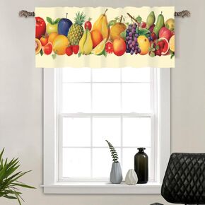 1 Panel Colorful Funny Fruit Curtain Valance for Windows, Rustic Pineapple Lemon Strawberry Rod Pocket Short Window Treatment Decor Drapes for Kitchen, Bathroom, 54" X 18"