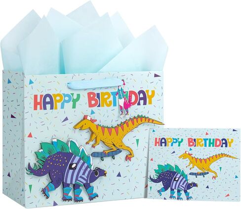 LeZakaa 13" Birthday Gift Bag, Medium Blue Gift Bag with Tissue Paper, Gift Tag and Card - Shark with Word Happy Birthday Design for Boy, Girl, Kids in Saudi Arabia