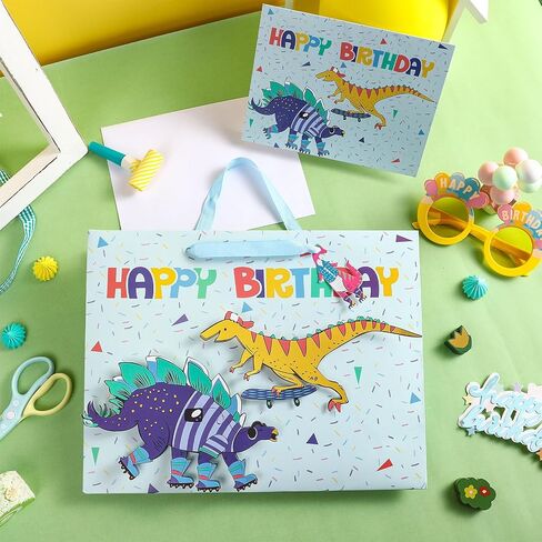 LeZakaa 13" Birthday Gift Bag, Medium Blue Gift Bag with Tissue Paper, Gift Tag and Card - Shark with Word Happy Birthday Design for Boy, Girl, Kids in Saudi Arabia