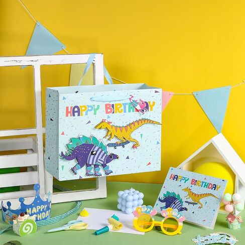LeZakaa 13" Birthday Gift Bag, Medium Blue Gift Bag with Tissue Paper, Gift Tag and Card - Shark with Word Happy Birthday Design for Boy, Girl, Kids in Saudi Arabia