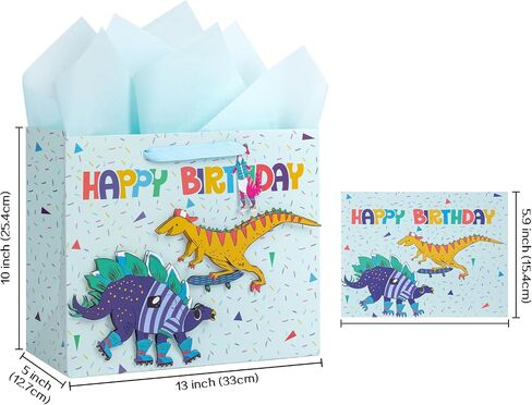 LeZakaa 13" Birthday Gift Bag, Medium Blue Gift Bag with Tissue Paper, Gift Tag and Card - Shark with Word Happy Birthday Design for Boy, Girl, Kids in Saudi Arabia