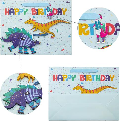 LeZakaa 13" Birthday Gift Bag, Medium Blue Gift Bag with Tissue Paper, Gift Tag and Card - Shark with Word Happy Birthday Design for Boy, Girl, Kids in Saudi Arabia